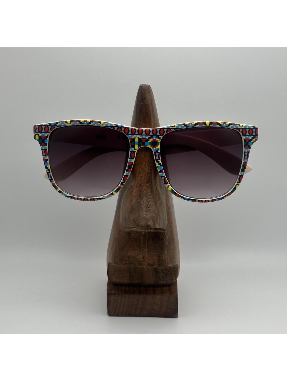 A.J. Morgan Multicolor Patterned Square Sunglasses Cream Interior